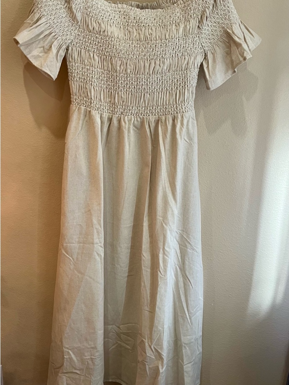 L*February Oatmeal Smocked Off-Shoulder Dress - Picture 6 of 7